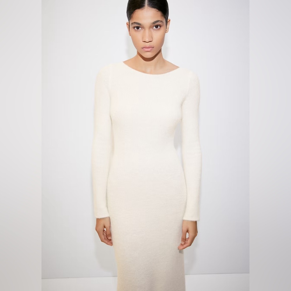 Mango Cream Open-Back Dress